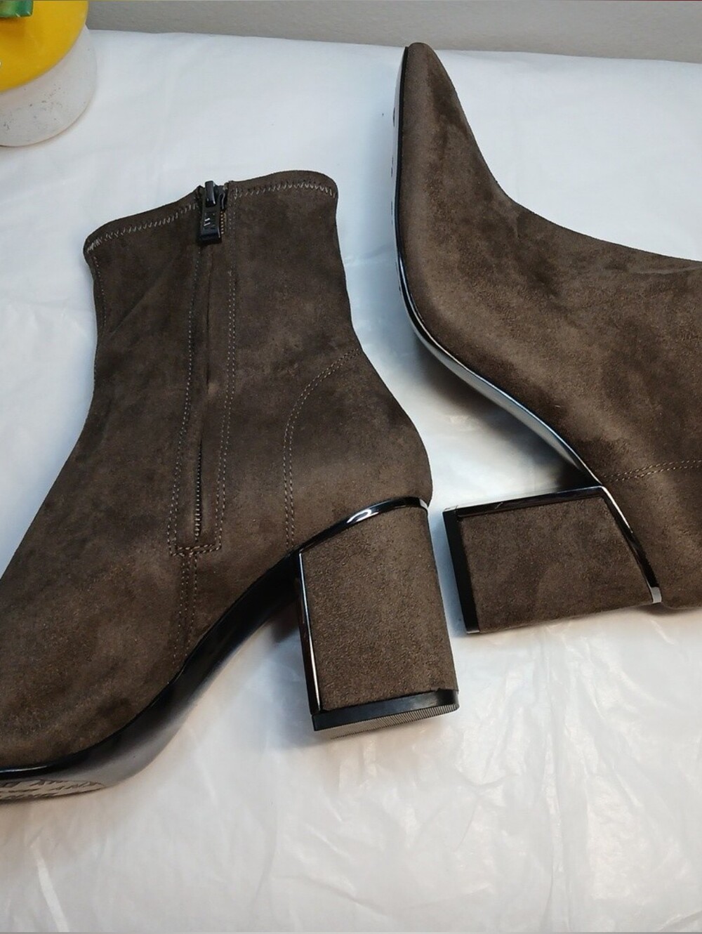 DKNY Brown Faux Suede Square-Toe Ankle Booties with Block Heel